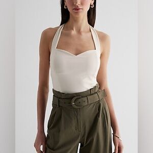 Express - Body Contour Textured Sweetheart Halter Cropped Tank Color: Swan - L